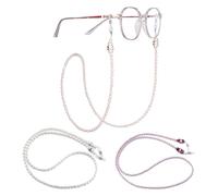 TRKETK 3 Pcs Beaded Glasses Chain, Sunglasses Retainer Chain Pearl Eyeglass Chain Anti-slip Glasses Neck Cord Imitation Pearl Beaded Eyewear Strap Eyeglasses Chain Holder for Women Girls