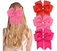 TRKETK 3 Pcs Bow Hair Clip, Satin Hair Bow for Women Girls 6 Inch Solid Color Bows Hairpin Cute Long-Tail Hairpin French Barrettes Accessories for Birthday Party (Red, Pink, Rose)