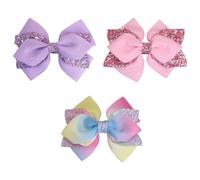 TRKETK 3 Pcs Glitter Sequin Hair Bow Clips Sparkly Alligator Barrettes Cute Large Bows With Shiny Ribbon Bowknot Mermaid Costume Decor Accessory Birthday Gift For Teens Women (3 Colors)