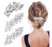 TRKETK 3 Pcs Rhinestone Hair Clips, Decoration Brooches Silver Wedding Hair Pins Pearl French Hairpins Crystal Flower Hair Barrettes Elegant Jewelry Hair Decorations for Brides Bridesmaids Girls