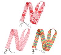 TRKETK 3-Piece Heart Lanyard, Cute Keychain Neck Strap - Durable 40cm Aesthetic Preppy Love Heart Key Lanyard for Teacher, Nurse, Students, Kids (Pink + Red + Rainbow Color)