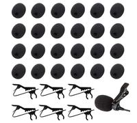 TRKETK 30 Pcs Lapel Microphone Replacement Kit, 24 Pcs Foam Mic Cover Protector Mini Headset Microphone Windscreens 6 Pcs Mic Tie Clips for Lavalier Lapel Microphone Headset Microphones(Black)