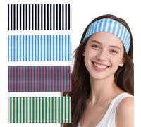 TRKETK 4 Pcs Hairband Women With Stripes Non-Slip Wide Head Bands Soft And Comfortable Breathable Sweat-Wicking Elastic Fashion Hairbands For Workout Makeup Yoga Running And Everyday Life