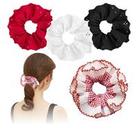 TRKETK 4 Pcs Large Lace Scrunchie, Double Layer Embroidery Fluffy Soft Elastic Ropes Ponytail Holders Bobbles Ponytail Holder Hair Accessories Bobbles Hair Scrunchie for Women (Multicolor)