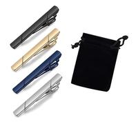 TRKETK 4 Pcs Tie Clips for Men, Long Styles Tie Bar Clip Set with 1 Tie Clip Storage Bag Fashion Necktie Clip Personalized 2.3 Inch Tie Clips Square Edges Tie Tack Pins for Wedding Party Business