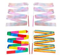 TRKETK 4 Pieces Gymnastics Dance Ribbons, Rhythmic Dance Ribbons Dance Ribbons for Children 78.7 Inch Gymnastics Ribbon Sparkling Dance Ribbon with a Twirling Rod Rainbow Gym Ribbon
