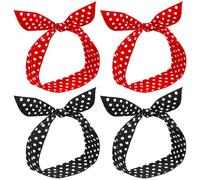 TRKETK 4 Pieces Polka Dot Headbands, Twist Bow Wired Headbands Cute Polka Dots Bow Headwrap Vintage Red Black Boho Hairband Wire Headwrap Hair Accessories for Girls Ladies Women