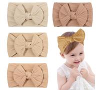 TRKETK 5 Pcs Baby Headband, Soft Bow Headwear Adorable Baby Bow Turban Set Baby Nylon Headbands Baby Girl Headbands for Baby Newborn Toddlers Photography Props Accessories, 5 Colors