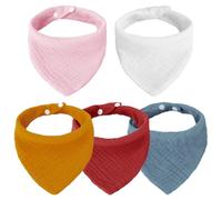 TRKETK 5 Pieces Baby Dribble Bibs, Baby Bandana Dribble Bibs Triangle Baby Dribble Bibs with 2 Adjustable Button Cotton Soft and Absorbent Drool Bibs for Boys Girls Teething Feeding