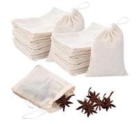 TRKETK 50 Pcs Cotton Muslin Drawstring Bags, Small Cotton Bags Reusable Tea Bags Brew Bags with Drawstring Washable Infusers Bag for Spices Tea Coffee Herbs Cooking Storage (8x10 cm)