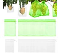 TRKETK 50 Pcs Protection Bags with Drawstring Netting, Garden Plant Cover Mesh for Trees (White and Green)
