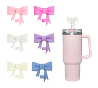 TRKETK 6 Pcs Bow Straw Covers Cap 10mm Silicone Toppers Reusable Dust-Proof Bow Shape Straw Lids Cute Leak-Proof Pipette Cover for Tumbler Cups Camping Tourism Tumbler Accessories (6 Colors)
