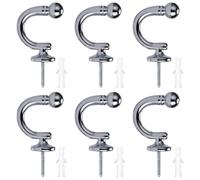 TRKETK 6 Pcs Curtain Tieback Hooks, U Shaped Curtain Tie Hooks Metal Ball End Curtain Tie Backs Hooks Wall Mounted Chrome Decorative Drapery Hooks for Curtains Keys Clothes Coat Hanger, Silver