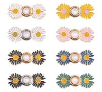 TRKETK 8 Pcs Pant Waist Tightener Clips for Trousers Adjustable Waist Buckle Daisy Flowers Jeans Buttons No Sewing Detachable for Loose Jeans Pant Skirt Tightener