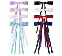 TRKETK 8 Pcs Ribbon Hair Bow Hair Clips, Barrettes Long Hair Satin Colorful Bow Clips for Women Girls Tassel Ribbon Bowknot with Long Tail Elegant Hair Accessories for Women Wedding Party Birthday