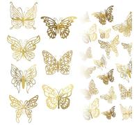 TRKETK 84 Pcs 3D Gold Butterfly Wall Decor, 7 Styles 3 Sizes Wall Decals Cake Decorations Removable Gold Wall Stickers for Home Room Wedding Festival Decor DIY Gift