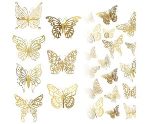 TRKETK 84 Pcs 3D Gold Butterfly Wall Decor, 7 Styles 3 Sizes Wall Decals Cake Decorations Removable Gold Wall Stickers for Home Room Wedding Festival Decor DIY Gift