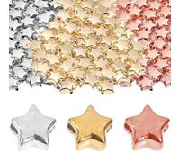 TRKETK 900 Pcs Star Beads for Bracelets, DIY Star Buttons for Crafts Spacer Bracelet Beads 6mm Small Hole Plastic Plated Buttons for Jewelry Making Craft Necklace Earring (Gold, Silver, Rose)