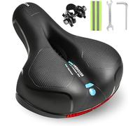 Trkimal Comfort Bike Seat- Padded Soft Bike Seat Cushion Memory Foam Waterproof Wide Bike Saddle with Reflective Strip & Setting tools Dual Shock Absorbing Rubber Balls Fit for Indoor/Outdoor Bikes