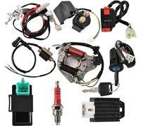 Trkimal Complete Electrics Stator Coil CDI Wiring Harness Switch lock Ignition Switch Solenoid Relay Spark Plug for 4 Stroke ATV 50cc 70cc 110cc 125cc Pit Quad Dirt Bike Go Kart