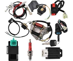 Trkimal Complete Electrics Stator Coil CDI Wiring Harness Switch lock Ignition Switch Solenoid Relay Spark Plug for 4 Stroke ATV 50cc 70cc 110cc 125cc Pit Quad Dirt Bike Go Kart