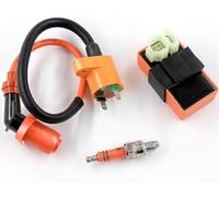Trkimal High Performance Racing AC Cdi Box 6pin + Ignition Coil + 3 Electrode Spark Plug for GY6 50cc 80cc 125cc 150cc Moped Scooter ATV Go Kart