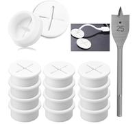 TRLREQ 12 Pack White Silicone Cable Wall Grommet Set | 25mm Flexible Desk & Wall Hole Cover with Drill Bit | Durable Grommet for Office, Home & School Cable Management