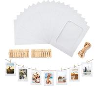 TRLREQ 20 Pack Photo Hanging String & Pegs Kit | Kraft Paper Photo Banner Frames 10x15cm | Classroom Decor Gallery Wall Set with Wood Clips | Photo Banner for Home, Cafés & Nursery Displays