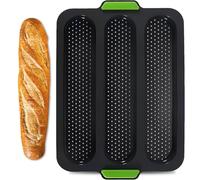 TRLREQ Baguette Baking Tray, 3 Cavity French Bread Pan, Non-Stick Perforated Mould, Mould Perforated Baking Pan for Loaves Grey