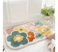 Trlyane Bath Mat, 50x80cm Flower Bath Mats Bathroom Carpet Super Absorbent Machine Washable Soft Shower Suitable for Kids Bedroom/Bathroom/Living Room/Kitchen Indoor Floor