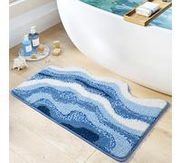 Trlyane Blue Ocean Wave Bath Mat 50x80cm, Non-Slip Absorbent Coastal Bathroom Rug, Soft Microfiber Wavy Edge Floor Mat with Ocean Print for Bathroom/Shower/Bedroom/Beach Themed Decor