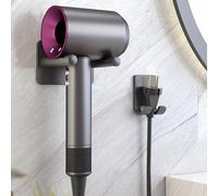 Trlyane Hair Dryer Holder with Plug Holder, Wall Mounted, No Drill, Grey | Soft Silicone Protection Pads, Neat Cable Organisation, Stable Support, Compact Space-Saving Storage for Bathroom