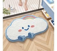 Trlyane Smiling Cloud Bath Mat 50x80cm, Cute Non-Slip Absorbent Bathroom Rug with Rainbow & Blue Border Design, Soft Microfiber Floor Mat for Kids Room, Bathroom, Shower, Bedroom