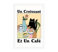 TRLZHOA Retro French Cafe Croissant Black Cat Posters Espresso Caffeine Drink Art Unique Cute Pet Kitten Animal Flowers Vase Cartoon Prints For Home Bedroom Dorm Kitchen Wall Decor 12x16in Unframed
