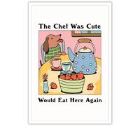 TRLZHOA Retro The Chef Was Cute Would Eat Here Again Posters Cafe Dog Strawberry Caffeine Drink Art Cute Pet Puppy Animal Flowers Vase Cartoon Prints For Home Bedroom Dorm Wall Decor 12x16in Unframed