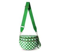 TRMFUSA Crossbody Bag for Women, Nylon Belt Bag with Multiple Pockets, Lightweight Travel Sling Bag, Kelly Green Checkered, One Size, Checkered Expandable Crossbody Belt Bag