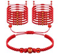 Trnayi 12 Pcs Chinese New Year Beaded Charm Bracelets Adjustable Red String Charm Bracelet, Lucky Chinese Zodiac Animal Braided Rope Corded Jewelry Gifts For Women Men, One Size, artificial jade