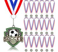 Trnayi 20 Pcs Basketball Medals Bulk 2.4 Inch Baseball Volleyball Metal Awards with Neck Ribbons Softball Cheer Soccer Track Shield Shape Medals Spirit Medallions for Adult (Soccer)