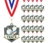 Trnayi 20 Pcs Basketball Medals Bulk 2.4 Inch Baseball Volleyball Metal Awards with Neck Ribbons Softball Cheer Soccer Track Shield Shape Medals Spirit Medallions for Adult (Track)