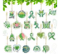 Trnayi 20 Pcs Mental Health Awareness Diamond Art Keychain Kits - Green Ribbon DIY Diamond Art Ornaments for Mental Health Advocates & Supporters