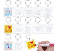 Trnayi 24 Pcs Acrylic Father's Day Keychains Crafts Color Your Own Dad Keychains Bulk DIY Best Dad Ever Paper Crafts Gifts Kit for Happy Father's Day Party Favor Gifts Activities
