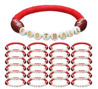 Trnayi 24 Pcs Football Bracelets Stackable Clay Beaded Bracelets Football Party Favors Beaded Ball Adjustable Clay Bracelet Jewelry Sports Gifts Supplies for Teen Adults(Red)