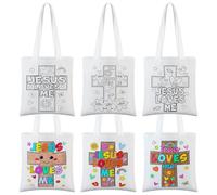 Trnayi 24 Pcs Religious Color Your Own Jesus Loves Me Canvas Tote Bags Crafts Christian Coloring Crosses Bags Christmas DIY Coloring Christian Gifts for Sunday School Classroom Favor