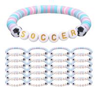 Trnayi 24 Pcs Soccer Bracelets Party Favors - Stackable Clay Beaded Sports Bracelets for Teens, Women, Men - Party Favors, 7 inches/ 17.5 cm, polymer clay, polymer clay