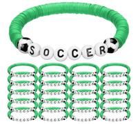 Trnayi 24 Pcs Soccer Bracelets Team Gift Bulk Adjustable Sport Bead Ball Charm Bracelet for Sport Soccer Ball Team Lovers Players Gifts Birthday Party Favors, 7 inches/ 17.5 cm, polymer clay, polymer