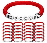 Trnayi 24 Pcs Soccer Bracelets Team Gift Bulk Adjustable Sport Bead Ball Charm Bracelet for Sport Soccer Ball Team Lovers Players Gifts Birthday Party Favors, 7 inches/ 17.5 cm, polymer clay, polymer