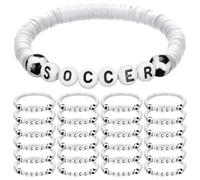 Trnayi 24 Pcs Soccer Party Favor Gift Bracelets Stackable Clay Beaded Bracelets Soccers Beaded Ball Adjustable Clay Bracelet Jewelry for Soccer Event Sports Gifts Supplies