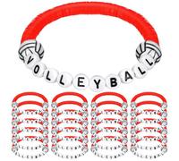 Trnayi 24 Pcs Volleyball Bracelets Sport Party Favors Charm Volleyball Bracelet Stackable Clay Beaded Bracelets for Senior Night Gifts Teens Team Party Decor (Red)