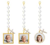Trnayi 3 Pcs Wedding Bouquet Photo Charms with Pearl Lobster Clasp Bridal Bouquet Photo Charms for Wedding Memory Gold Cross Pearl Pendant Gifts for Bridal Shower Party Decor