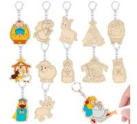 Trnayi 36 Pcs Christmas Nativity Unfinished Wooden Keychains Color Your Own Unfinished Religious Christian Jesus Holy Family Blank Wood Painting DIY Crafts for Home Activities Arts Project Decor